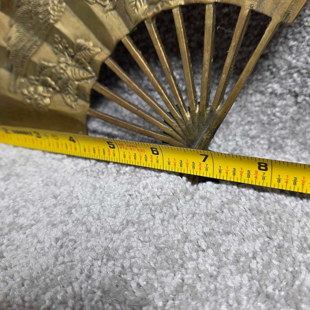 Brass Wall Fan Gold Phoenix Floral Vintage Chinoiserie Decor - Picture 4 of 5
